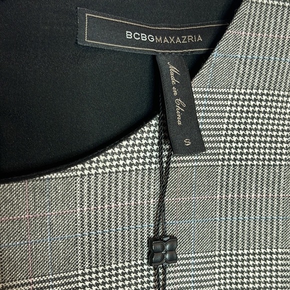 🆕 $298 BCBGMAXAZRIA SzS BALLON LONG SLEEVE SHIFT DRESS HOUNDSTOOTH BLACK MULTI - Picture 10 of 12